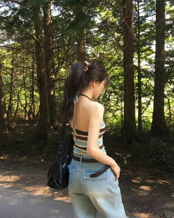 橫紋編織掛頸上衣