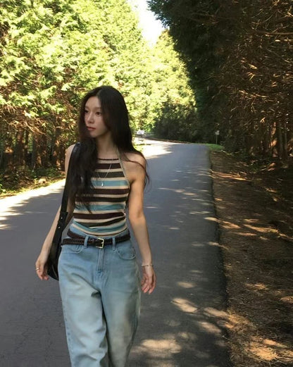橫紋編織掛頸上衣